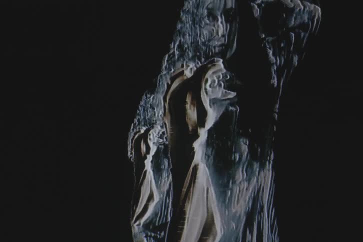 Silhouette of a woman dancing with vhs video distortion
