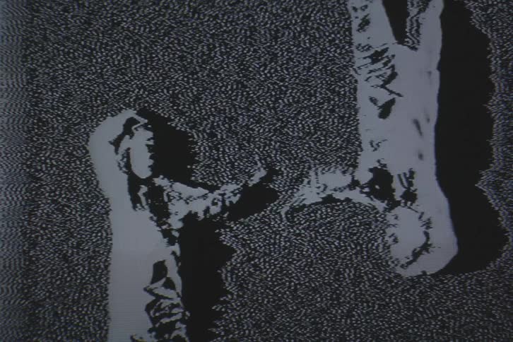 Two people are covered in static