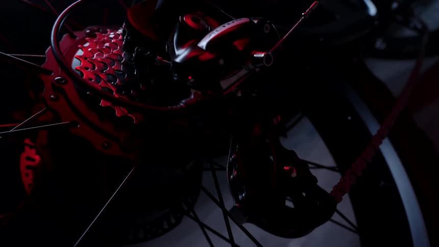 A bike is in a dark garage
