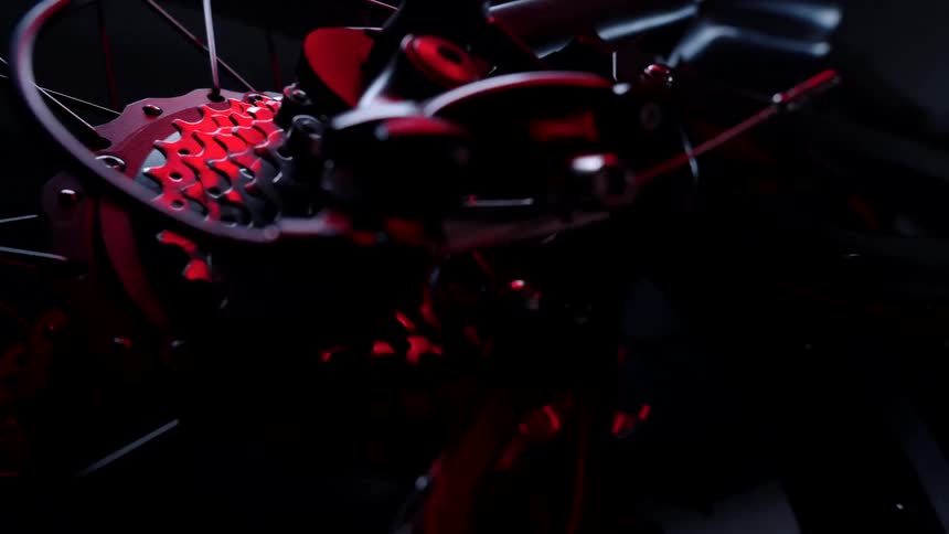 Orbiting around the gears and wheel of a bicycle