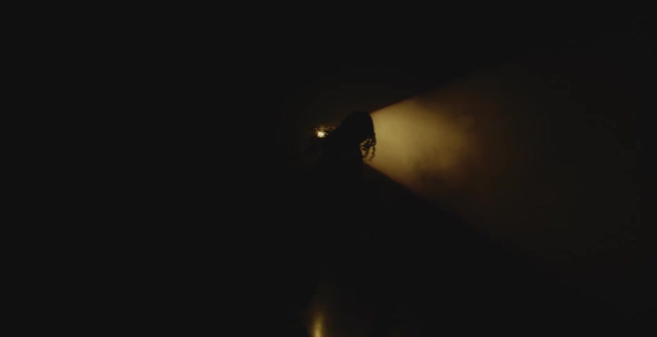 Silhouette of a performer dancing in front of a spotlight