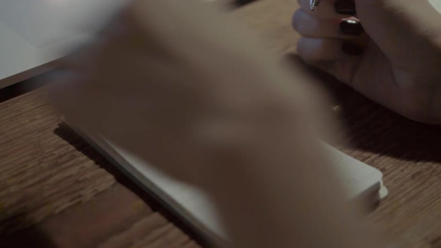 A determined creative professional writes down her goals and ideas in a new journal.