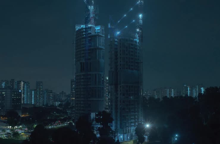 Timelapse of a building being constructed amidst the metropolis