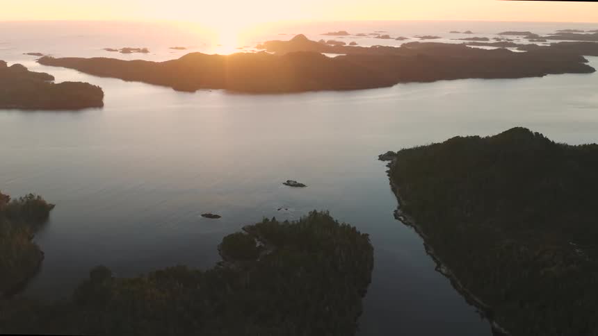 An aerial view of the Pacific Ocean in the Tongass National Forest Alaska