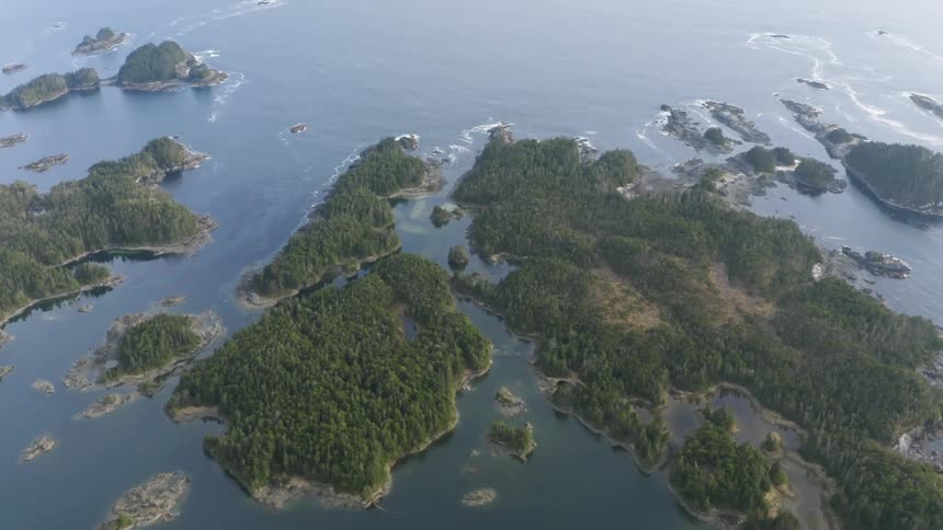 Aerial view of islands and islets on the Alaska Tongass coast