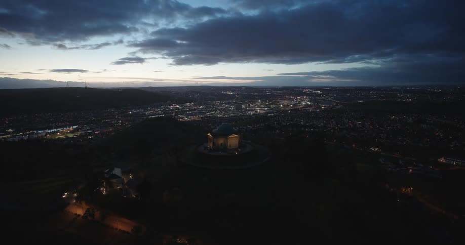 Aerial view of city lights and sky at night