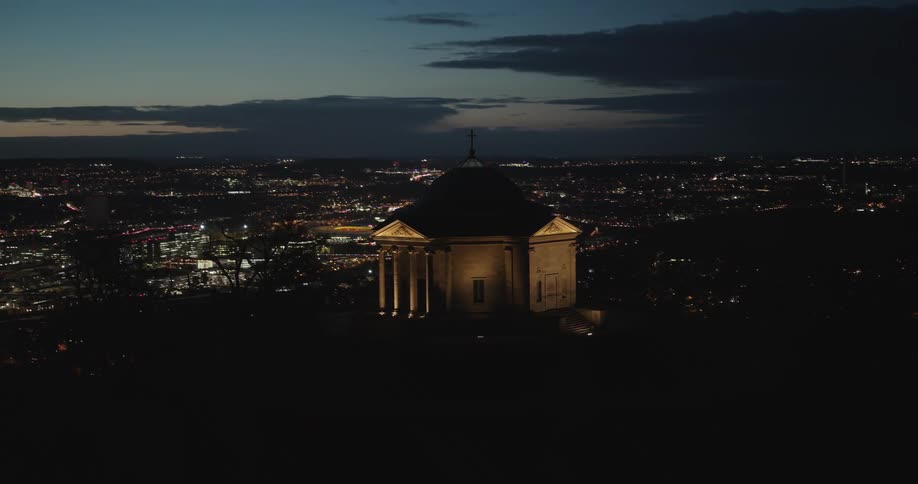 A church is at the top of the hill
