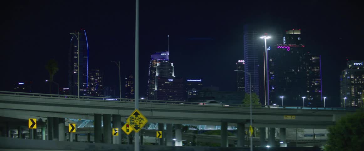 Skyline of the city seen from the highway at night
