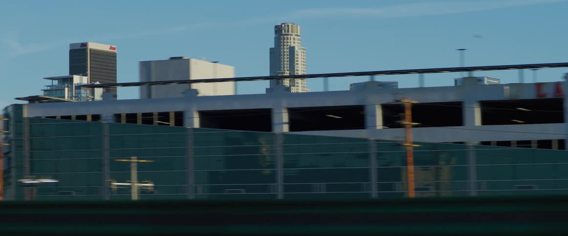 Skyline of san francisco seen from a moving vehicle