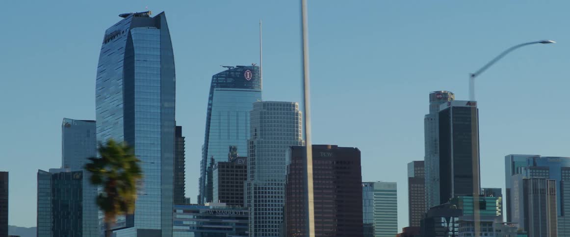 View of skyscrapers in a metropolis on a day with a clear blue sky without clouds