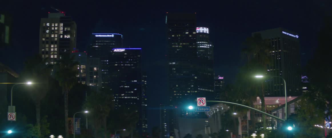 The city is brightly lit at night