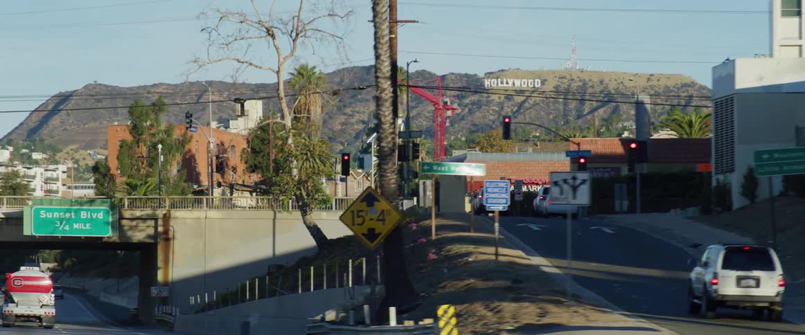 Driving on the highway near the hollywood sign
