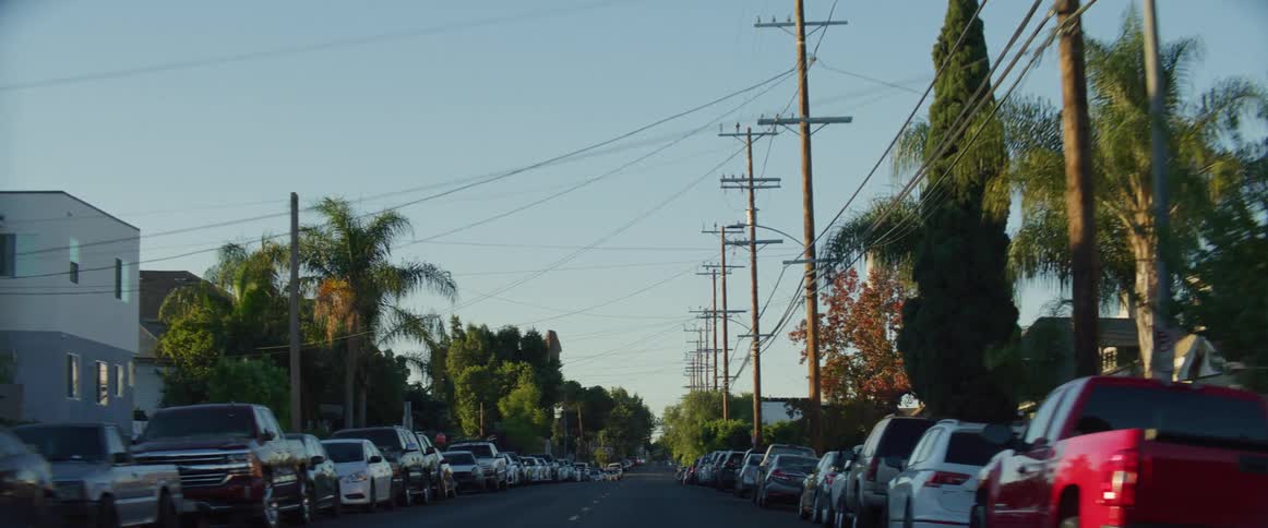 A deserted street in a residential neighborhood in the suburbs