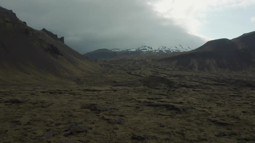 Aerial of mountain range during cloudy night