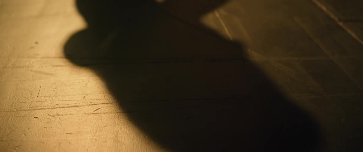 The shadow of a musician on a stage playing their string instrument