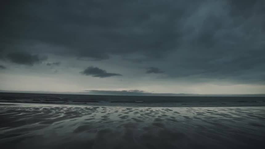 Panorama of the deserted beach during dusk