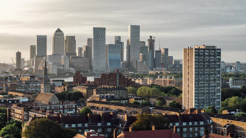 Panorama of a metropolis at dawn and dusk in timelapse