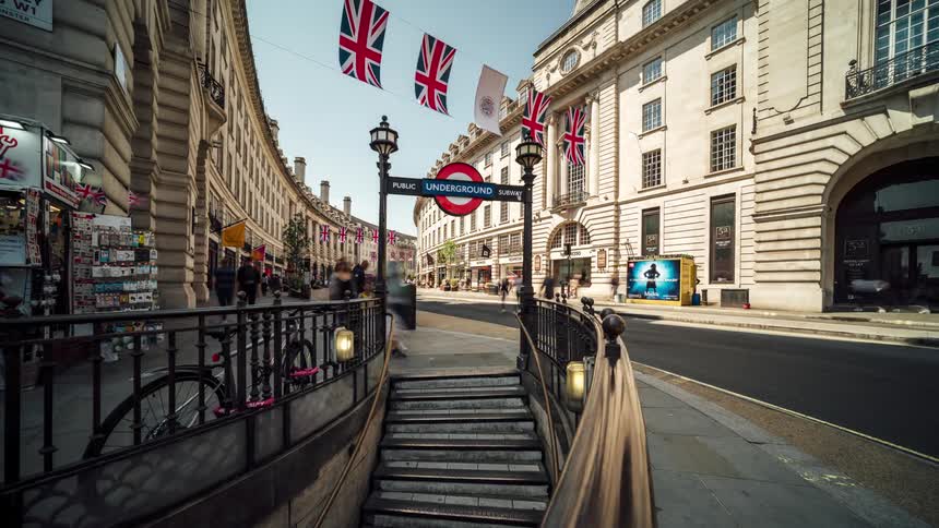 Time lapse of a stairwell descending into the london underground