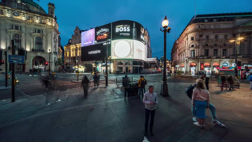 People walk in downtown area in a big city