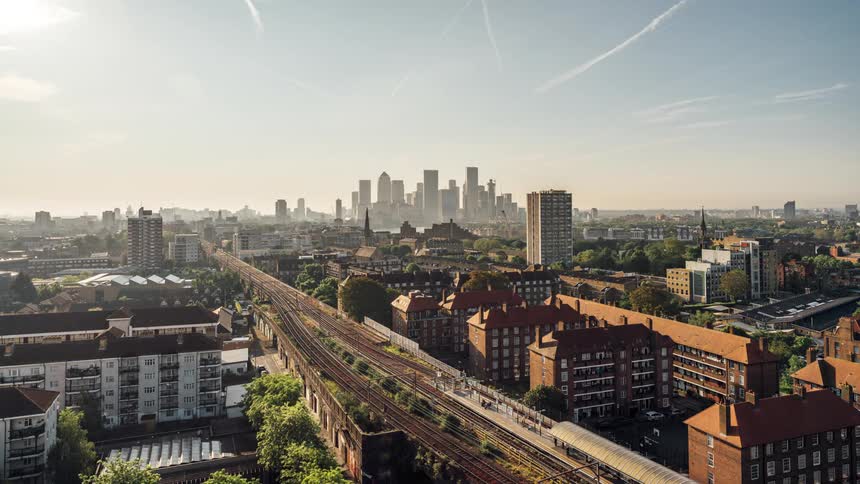 Trains travel through the city