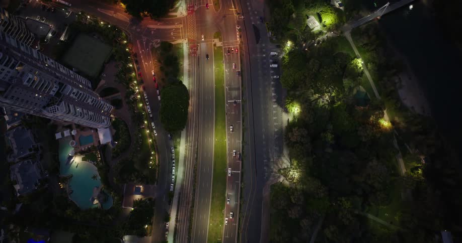 Aerial view of roads with traffic amidst a metropolis