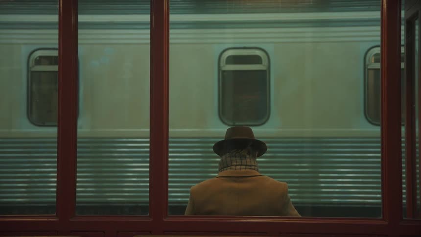 A person sitting on a bench at the train station