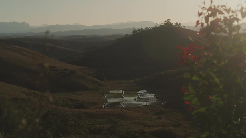 An aerial view of a mountainous land