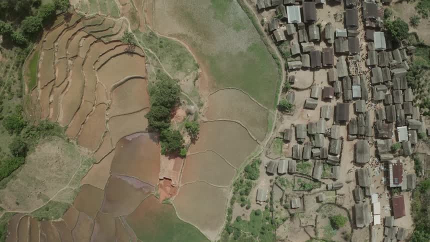 Aerial of a poor city in the middle of nature