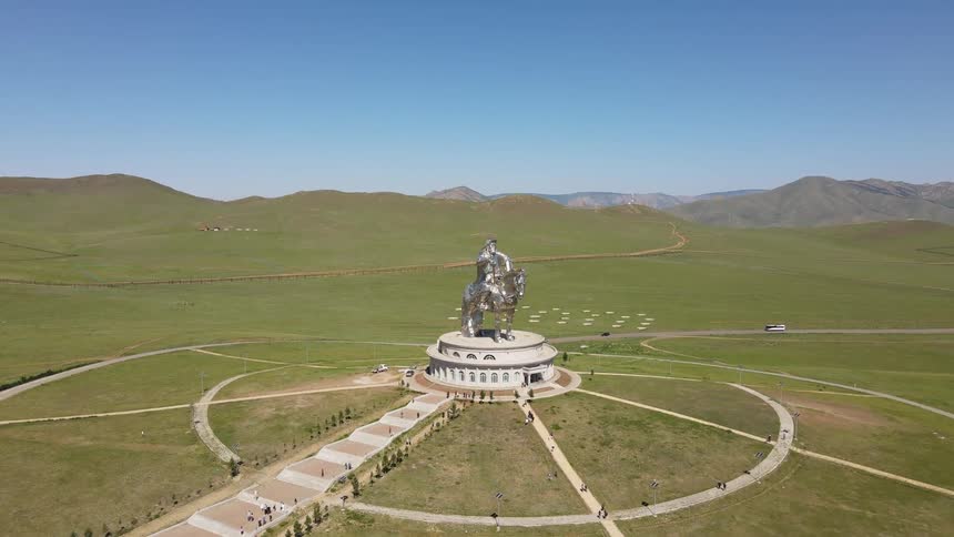 Tourists visiting the genghis khan statue in mongolia