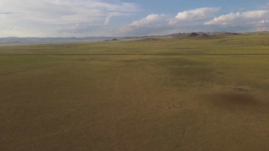 Aerial of brown and green field