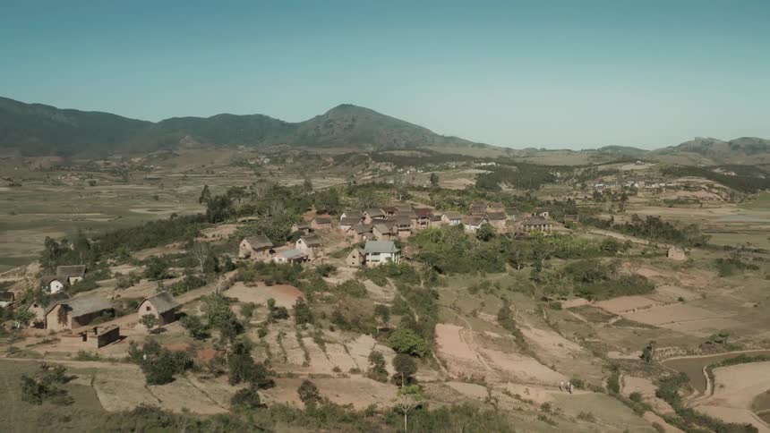 An aerial clip of a rural community
