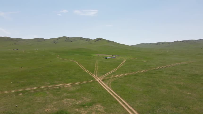Aerial of a small rural town in the middle of nowhere