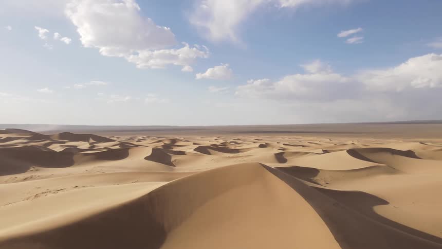 Aerial panorama of dunes in the midst of the desert