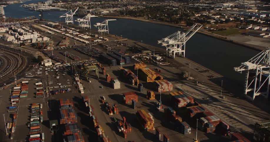 Helicopter view of the Port of Oakland and the Alameda Estuary