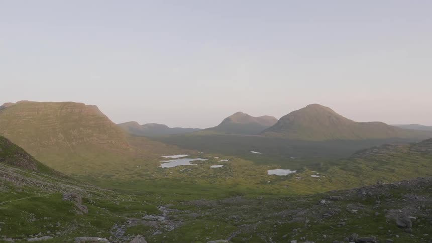 Small lakes in a valley at morning