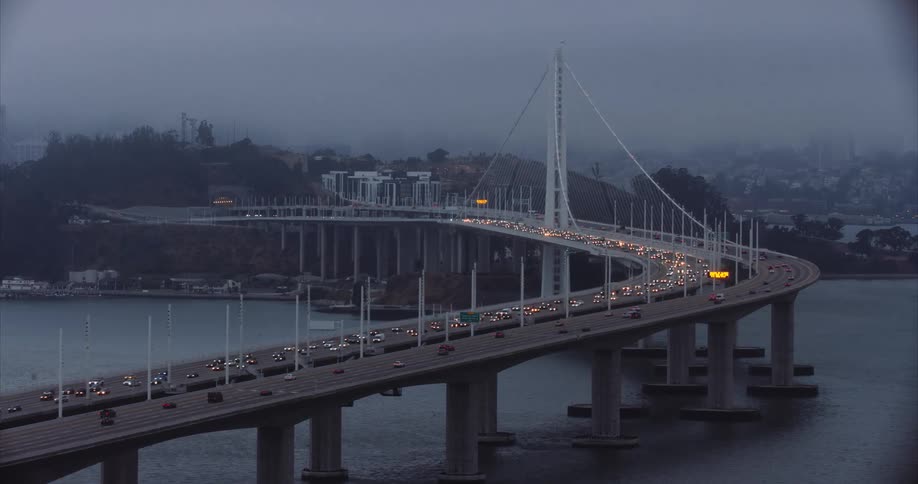 The Oakland, San Francisco Bay Bridge at twilight