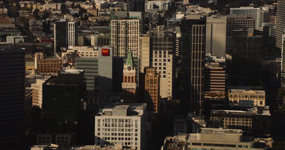 Helicopter view of downtown Oakland, California