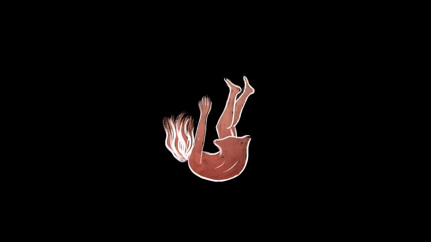 Hand drawn animated woman falling down from a great height