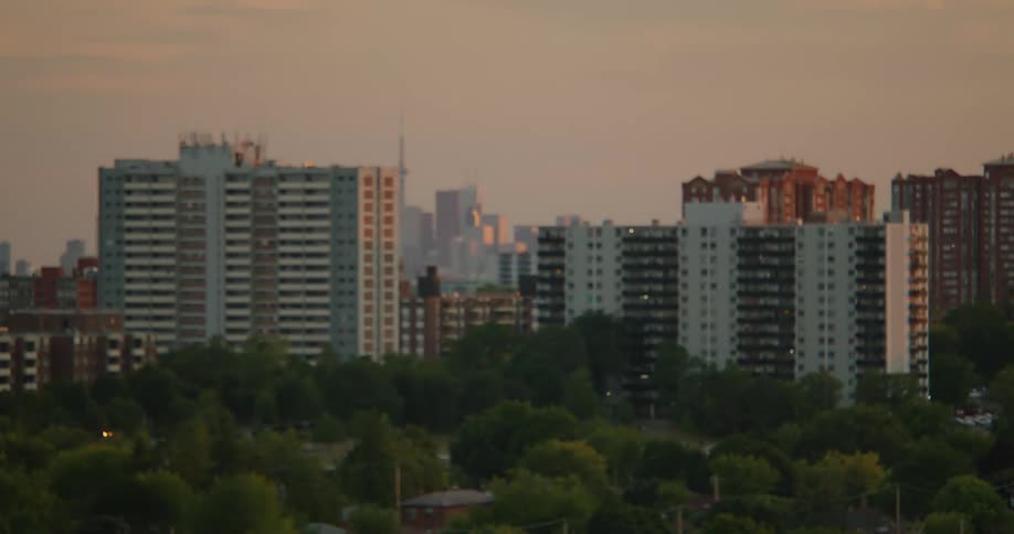 Skyline of a residential neighborhood with apartment complex
