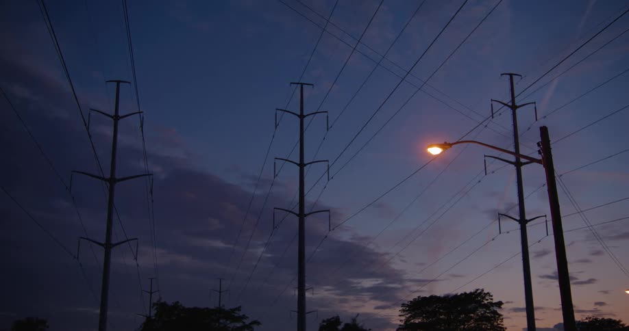A night clip of electric poles