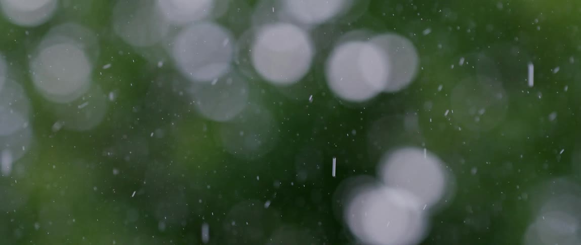 Closeup of raindrops falling during the day in slow motion