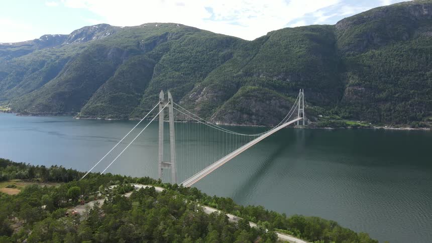 Suspension bridge over the river during the day