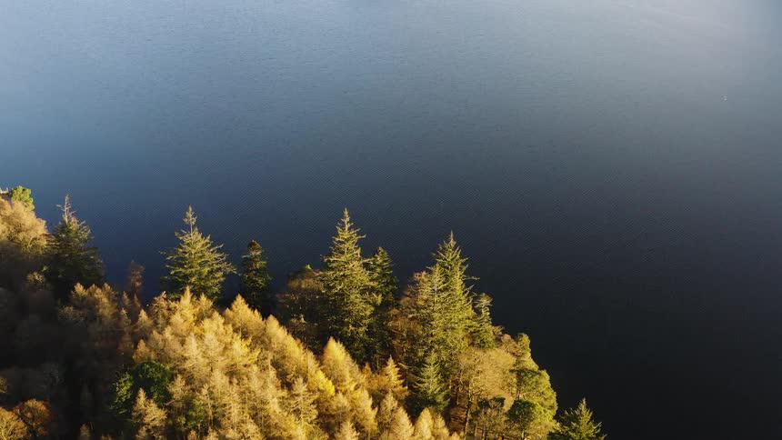 An aerial clip of an island during the fall season