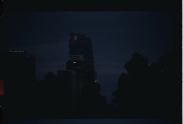 Skyline of buildings in the city caught in vintage film