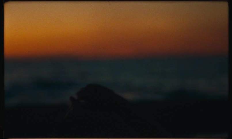 Silhouette of a girl playing with a feather at the beach