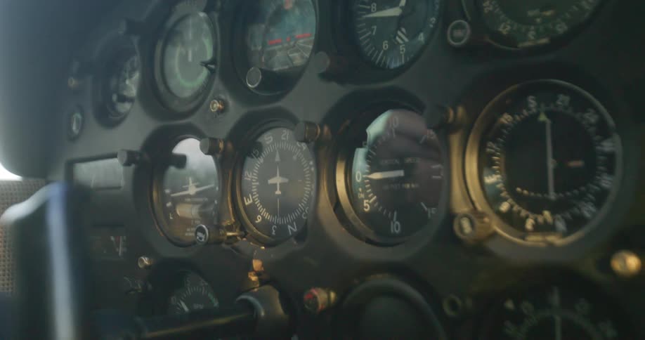 The cockpit of the plane has many dials