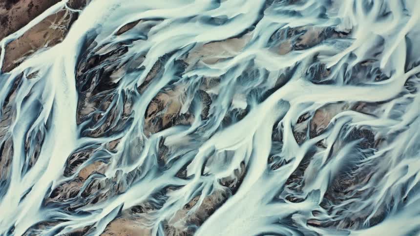 Aerial view of glacier rivers in iceland