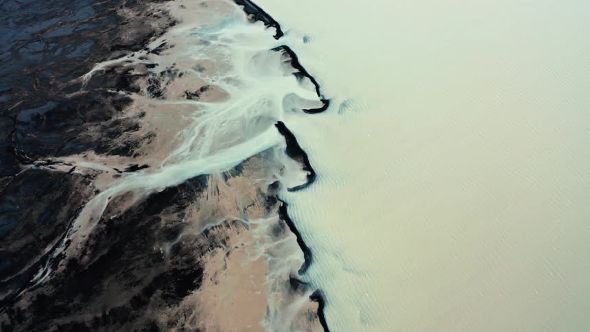 Aerial view of icelandic glaciers and rivers