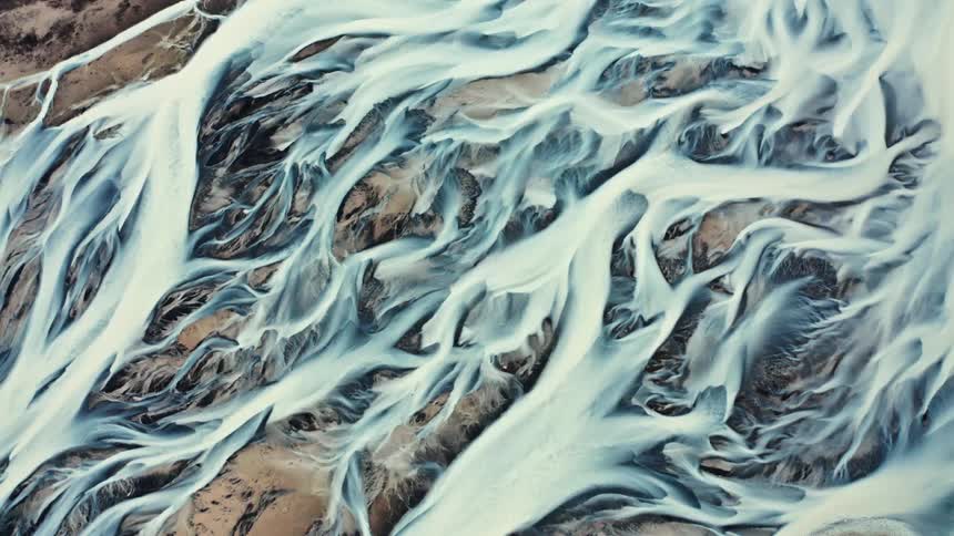 Aerial view of glacial rivers