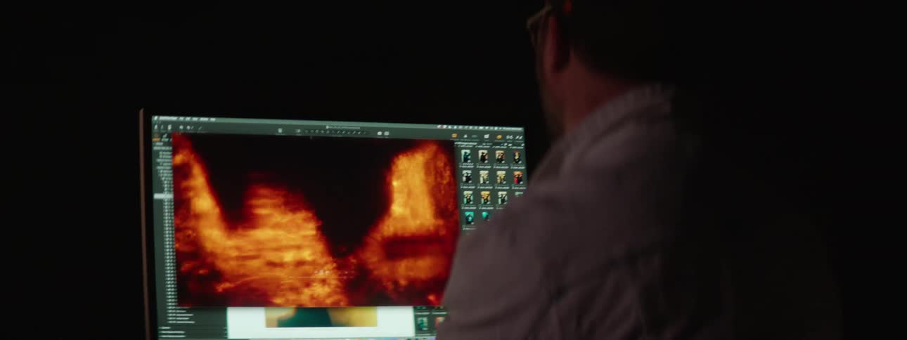 A man is looking at images on the computer